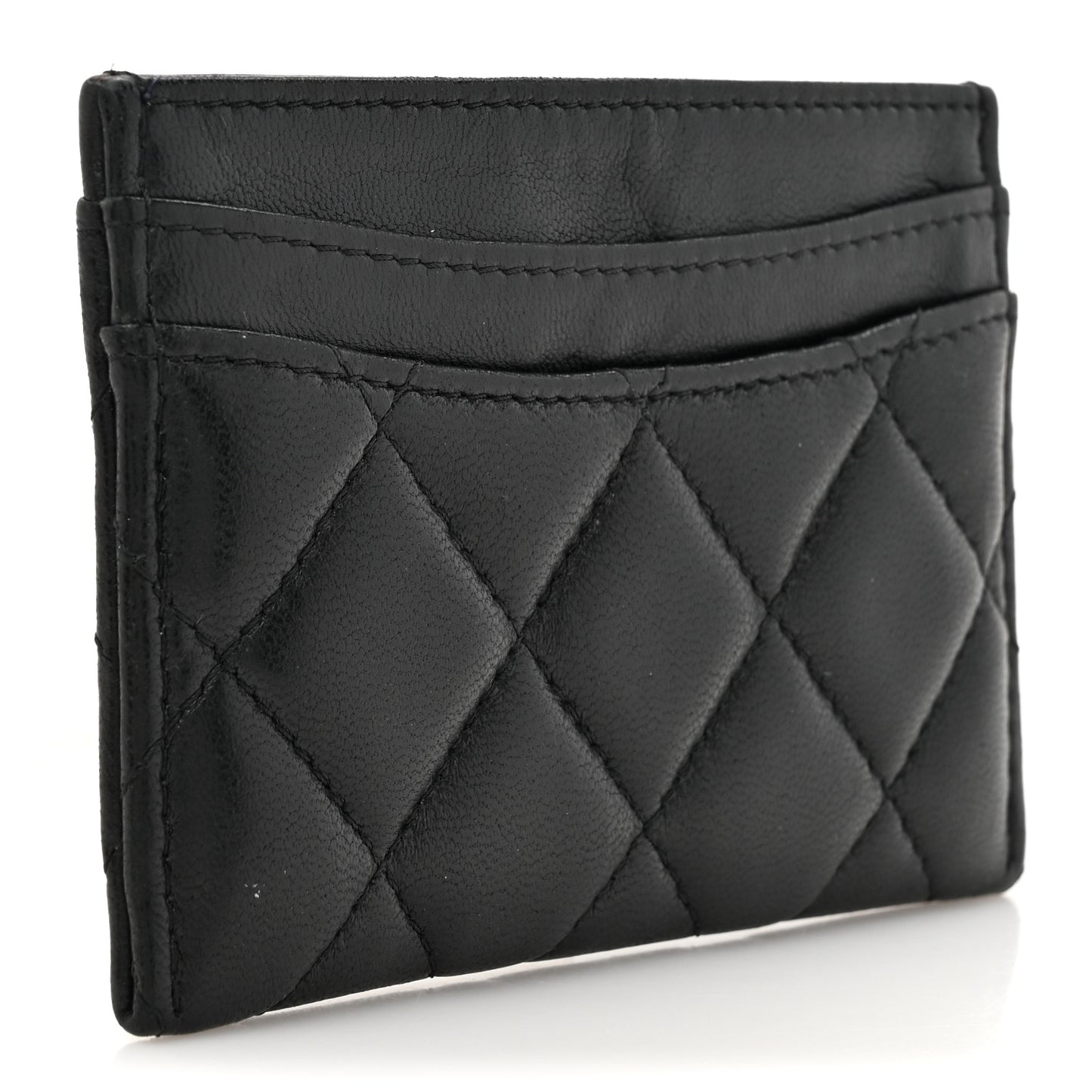 Lambskin Quilted Card Holder Black