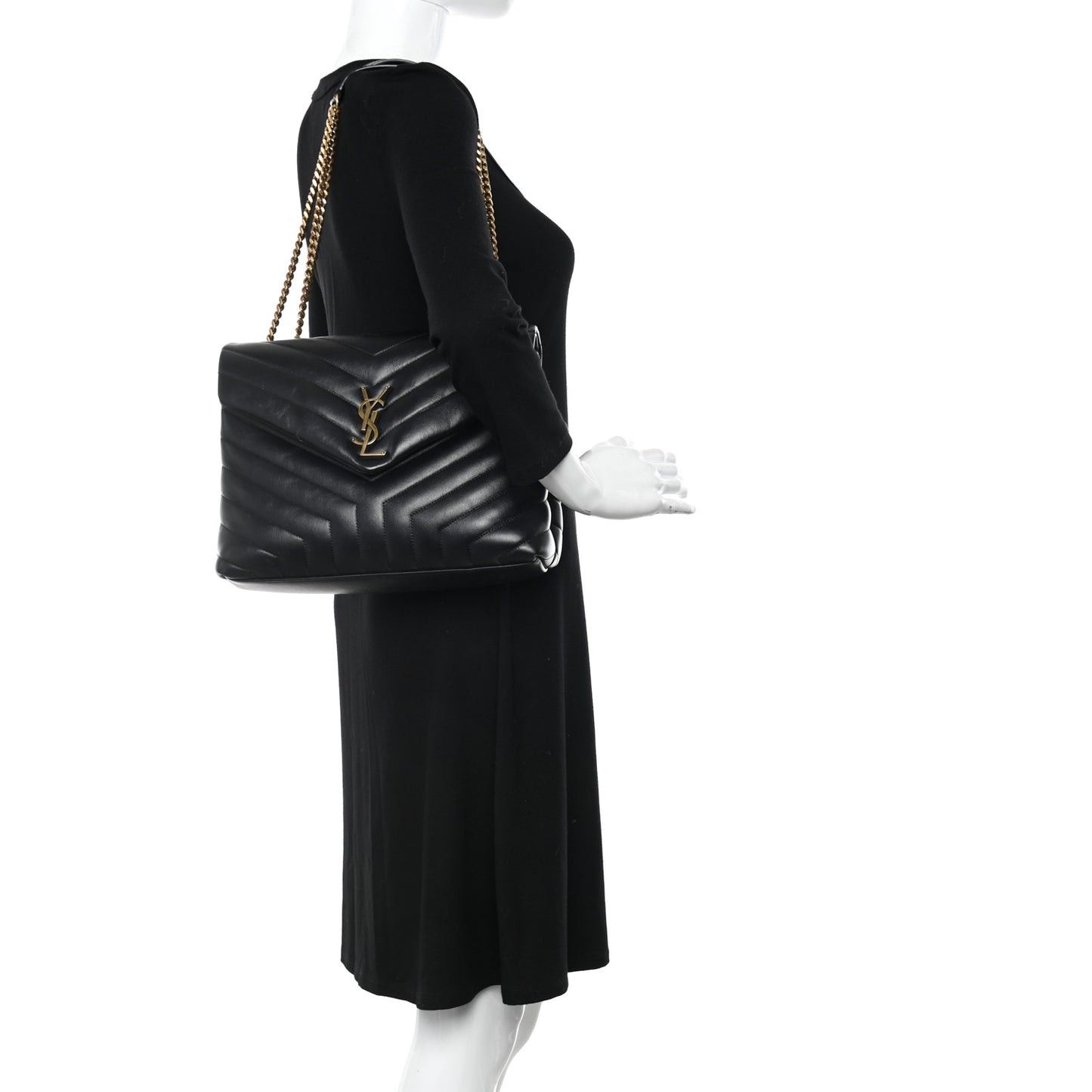 Calfskin Y Quilted Monogram Medium Loulou Chain Satchel Black