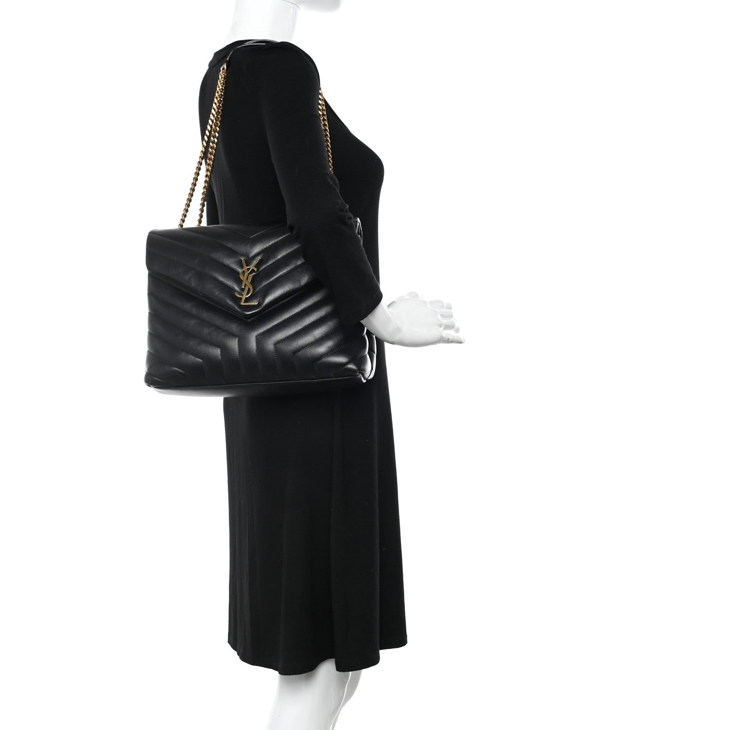 Saint Laurent Calfskin Y Quilted Monogram Medium Loulou Chain Satchel Black 2 of 12