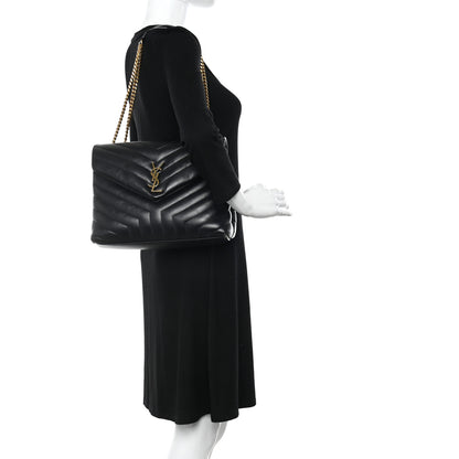 Saint Laurent Calfskin Y Quilted Monogram Medium Loulou Chain Satchel Black 2 of 12