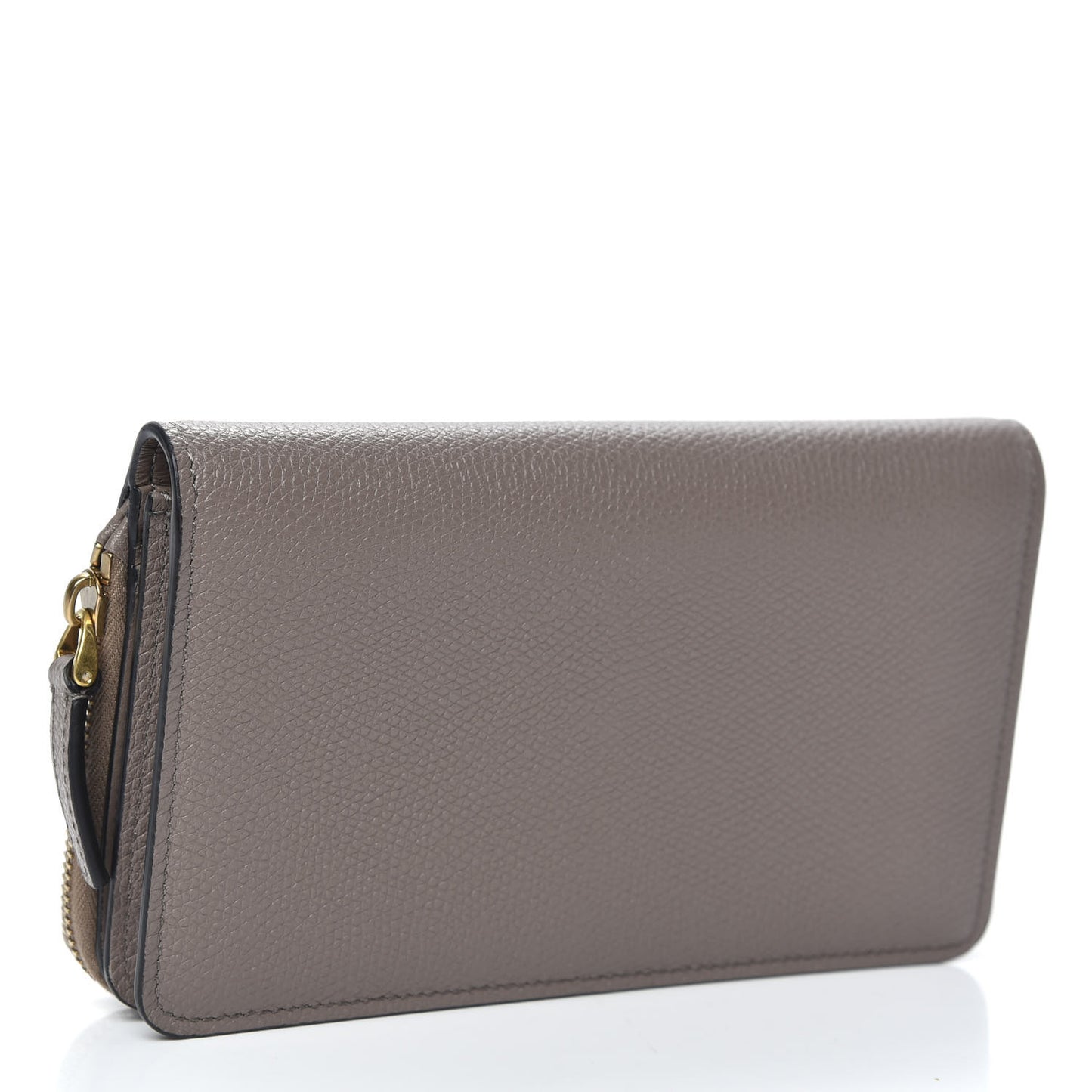 Grainy Calfskin Vlogo Zip Around Wallet Clay