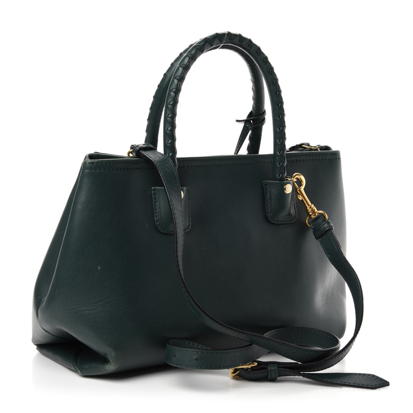 Calfskin Whipstitch Folk Tote Bag Dark Green Bottle