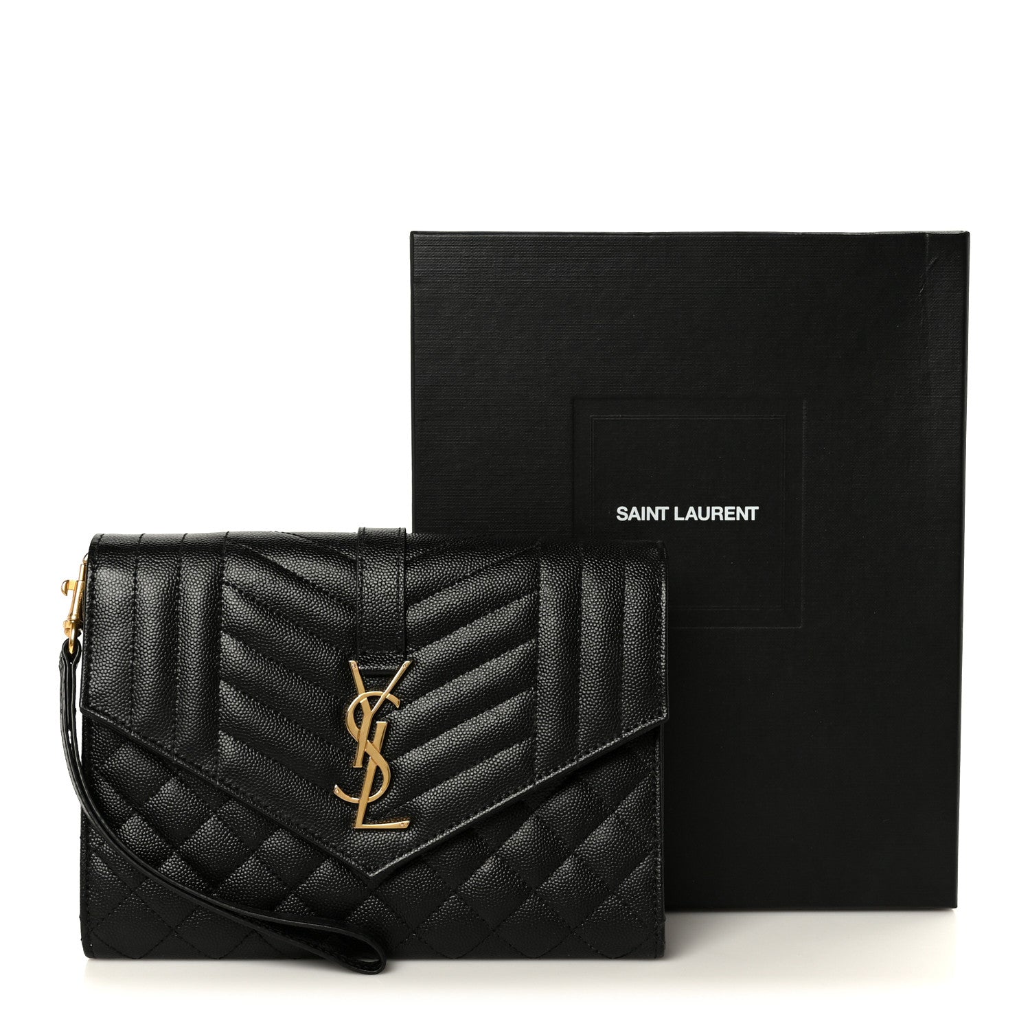 Saint Laurent Grain De Poudre Textured Mixed Matelasse Triquilt Monogram Clutch Black 9 of 9