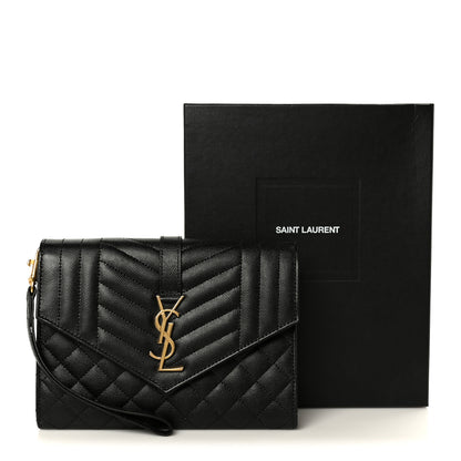 Saint Laurent Grain De Poudre Textured Mixed Matelasse Triquilt Monogram Clutch Black 9 of 9