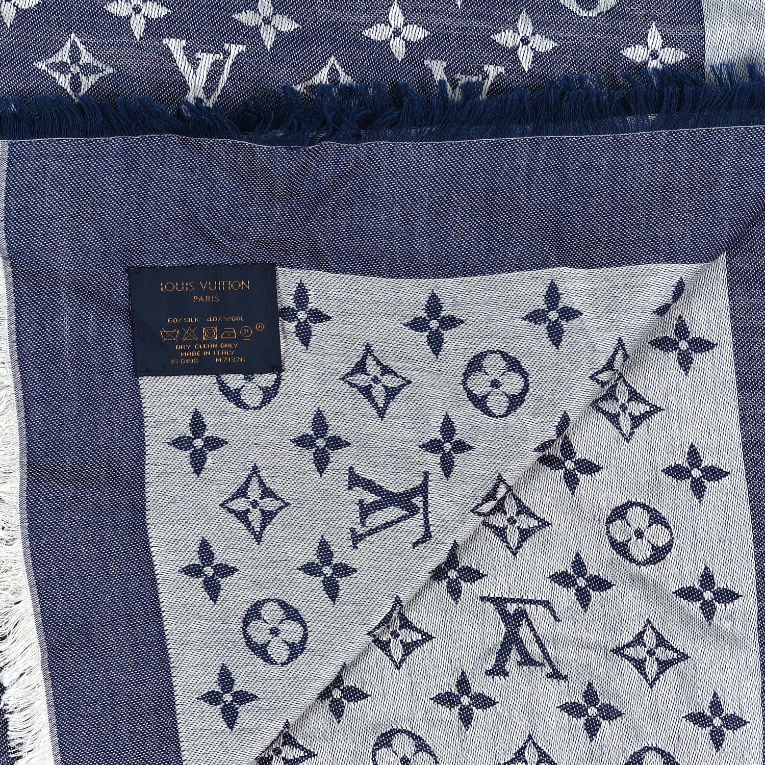 Louis Vuitton Silk Wool Monogram Denim Shawl Blue 3 of 3
