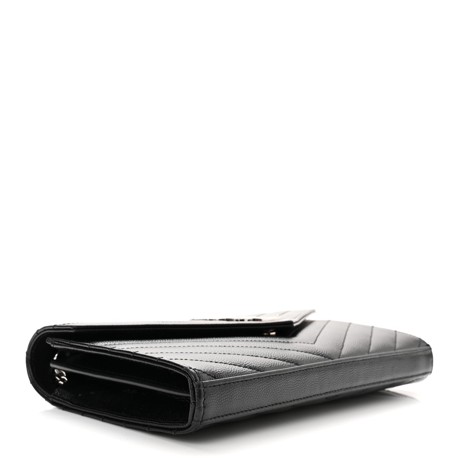 Saint Laurent Grain De Poudre Matelasse Chevron Monogram Chain Wallet Black 3 of 10