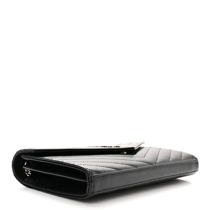 Saint Laurent Grain De Poudre Matelasse Chevron Monogram Chain Wallet Black 3 of 10