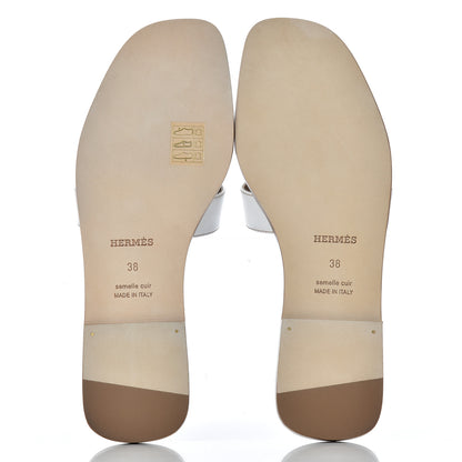 Hermes Box Calfskin Oran Sandals 38 White 5 of 9