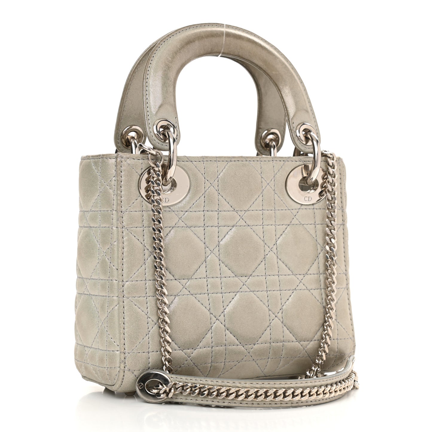 Metallic Lambskin Cannage Mini Lady Dior Grey
