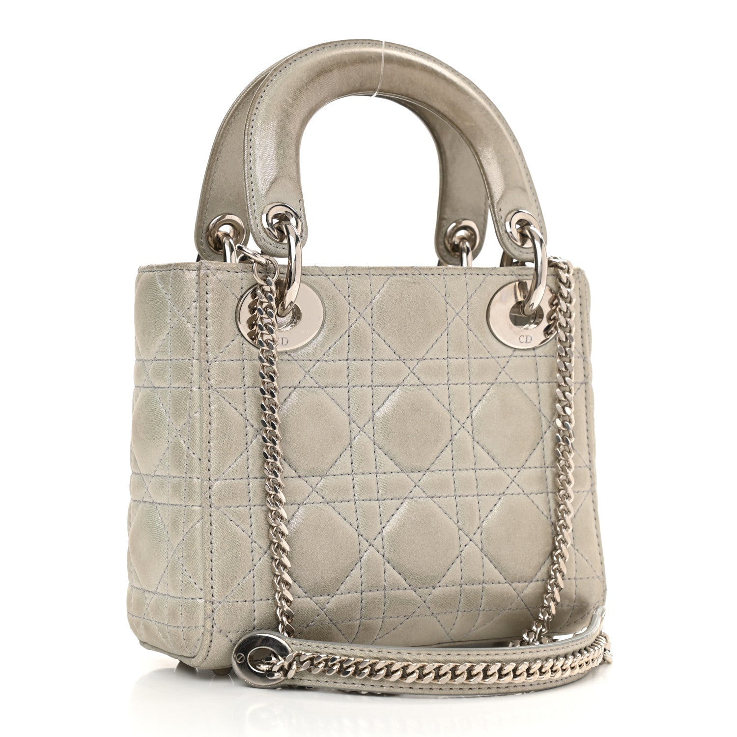 Christian Dior Metallic Lambskin Cannage Mini Lady Dior Grey 2 of 16