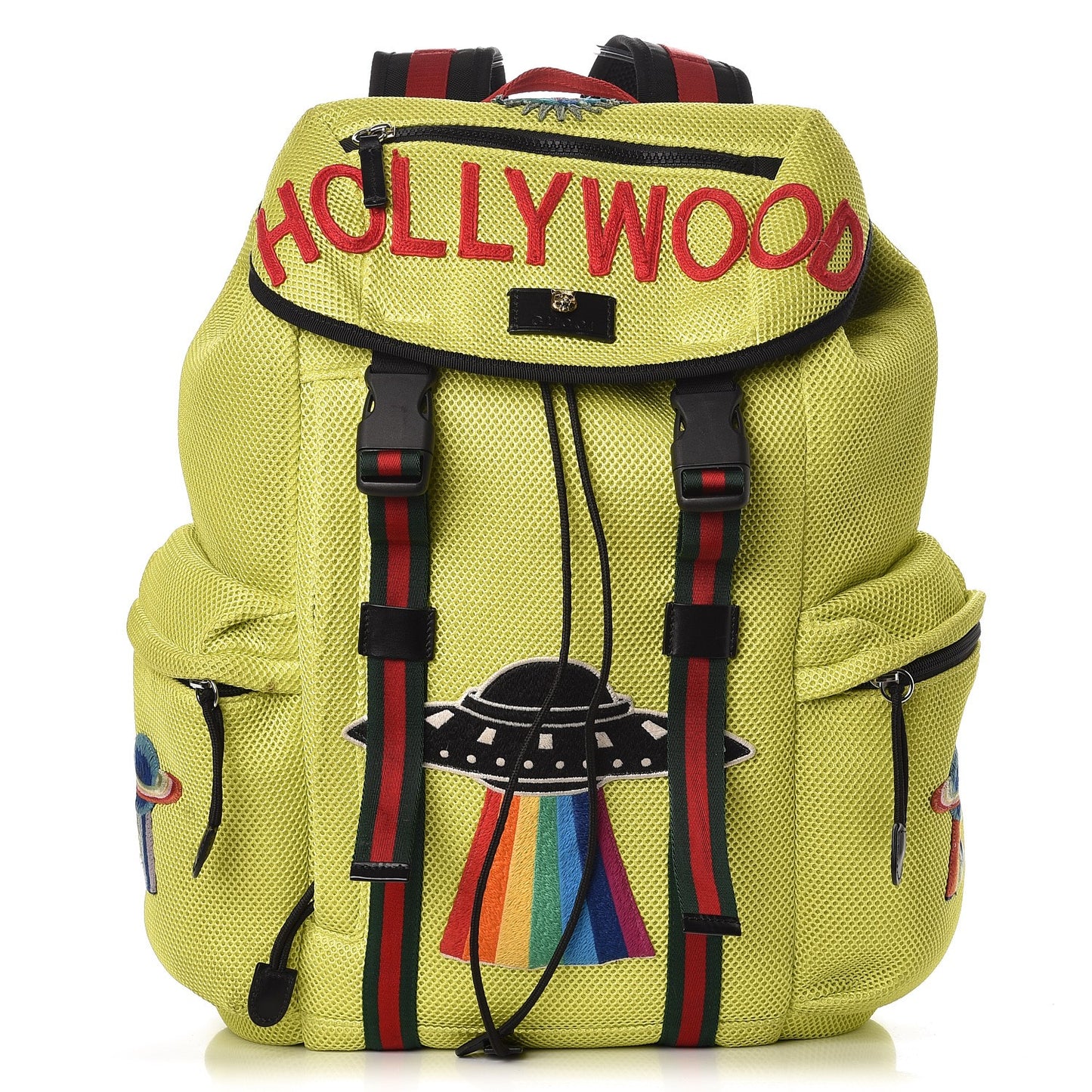 Mesh Web Hollywood Embroidered Double Buckle Backpack Anis Multicolor Black