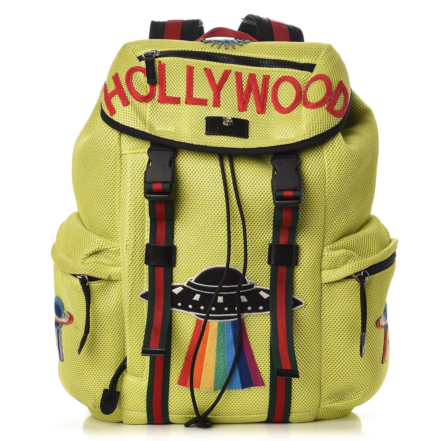 Gucci Mesh Web Hollywood Embroidered Double Buckle Backpack Anis Multicolor Black 1 of 13