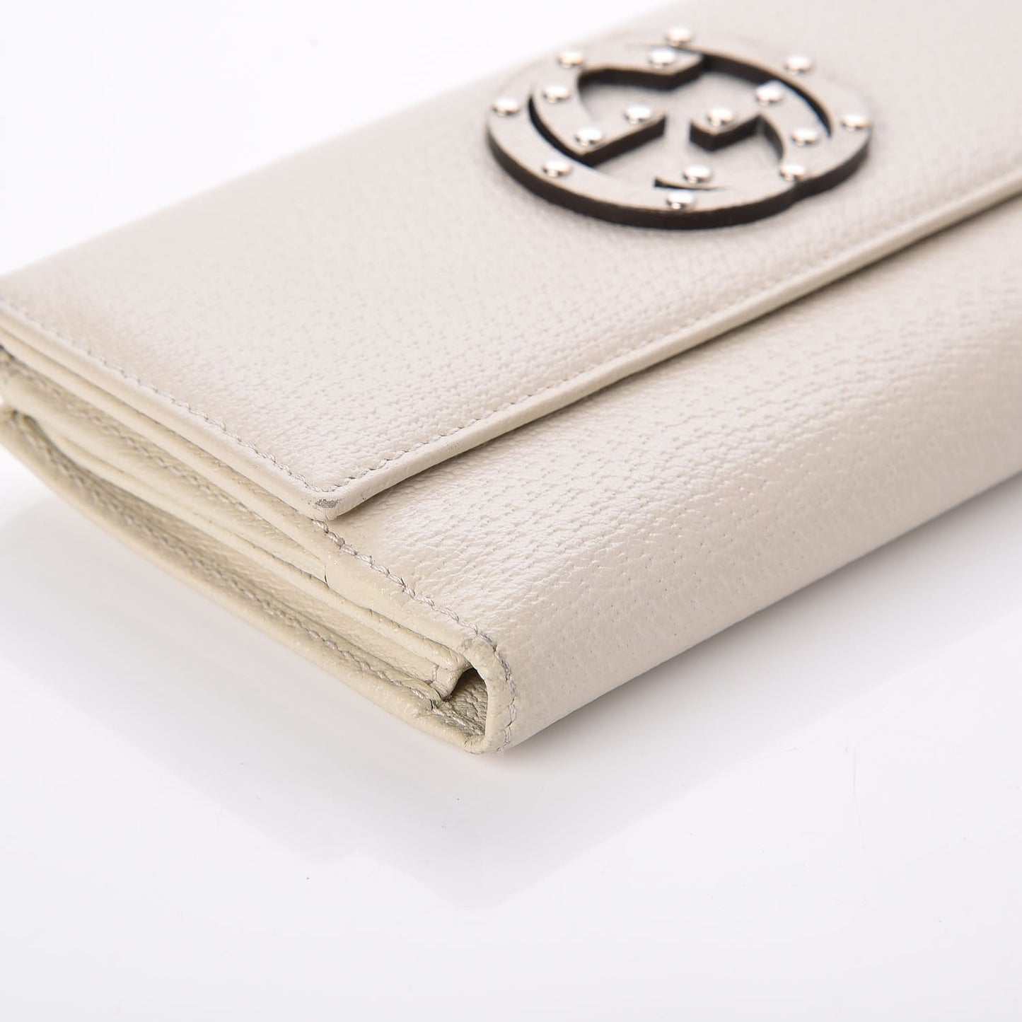 Calfskin Studded Soho Continental Wallet White