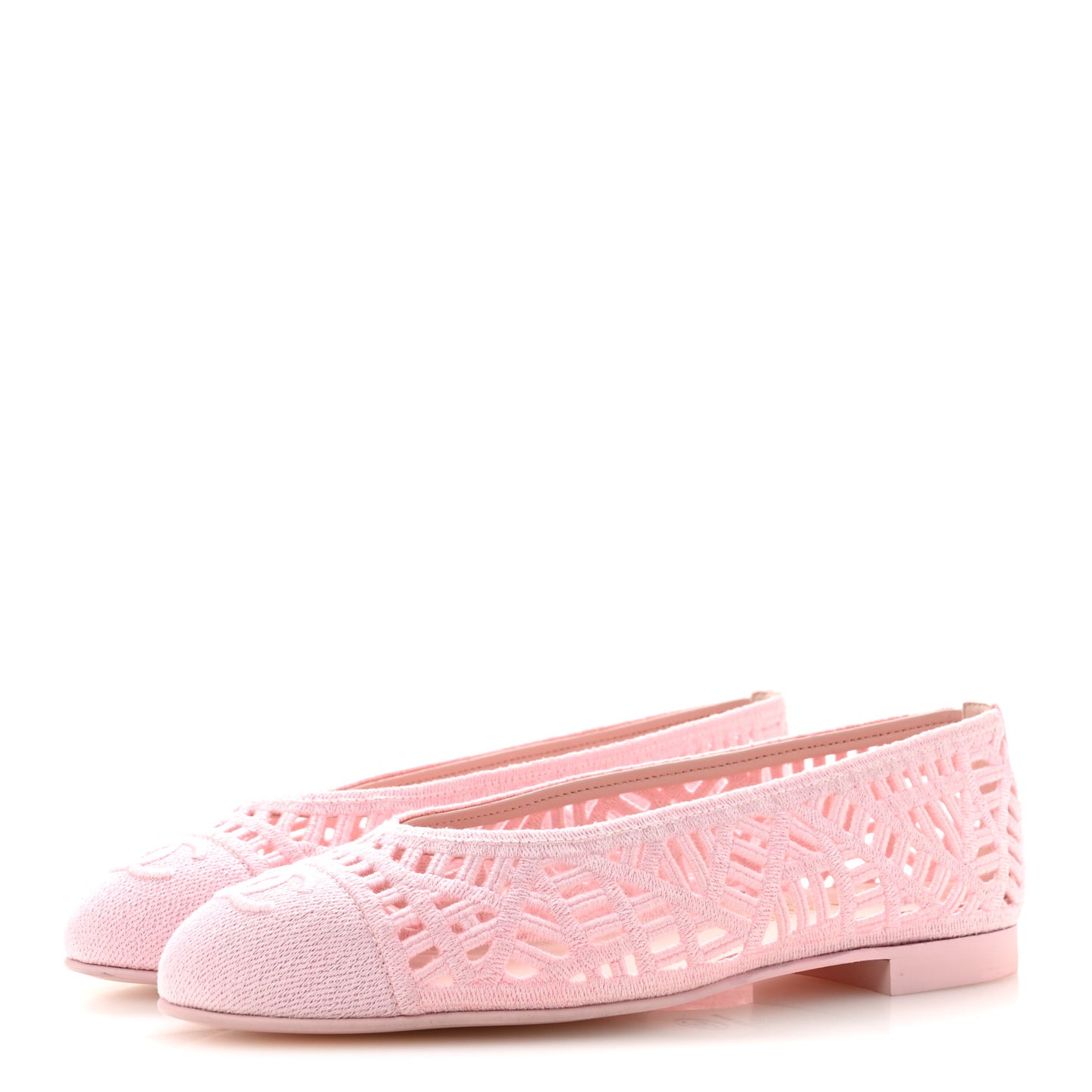 Cotton Embroidered Cap Toe Ballet Flats 38 Light Pink