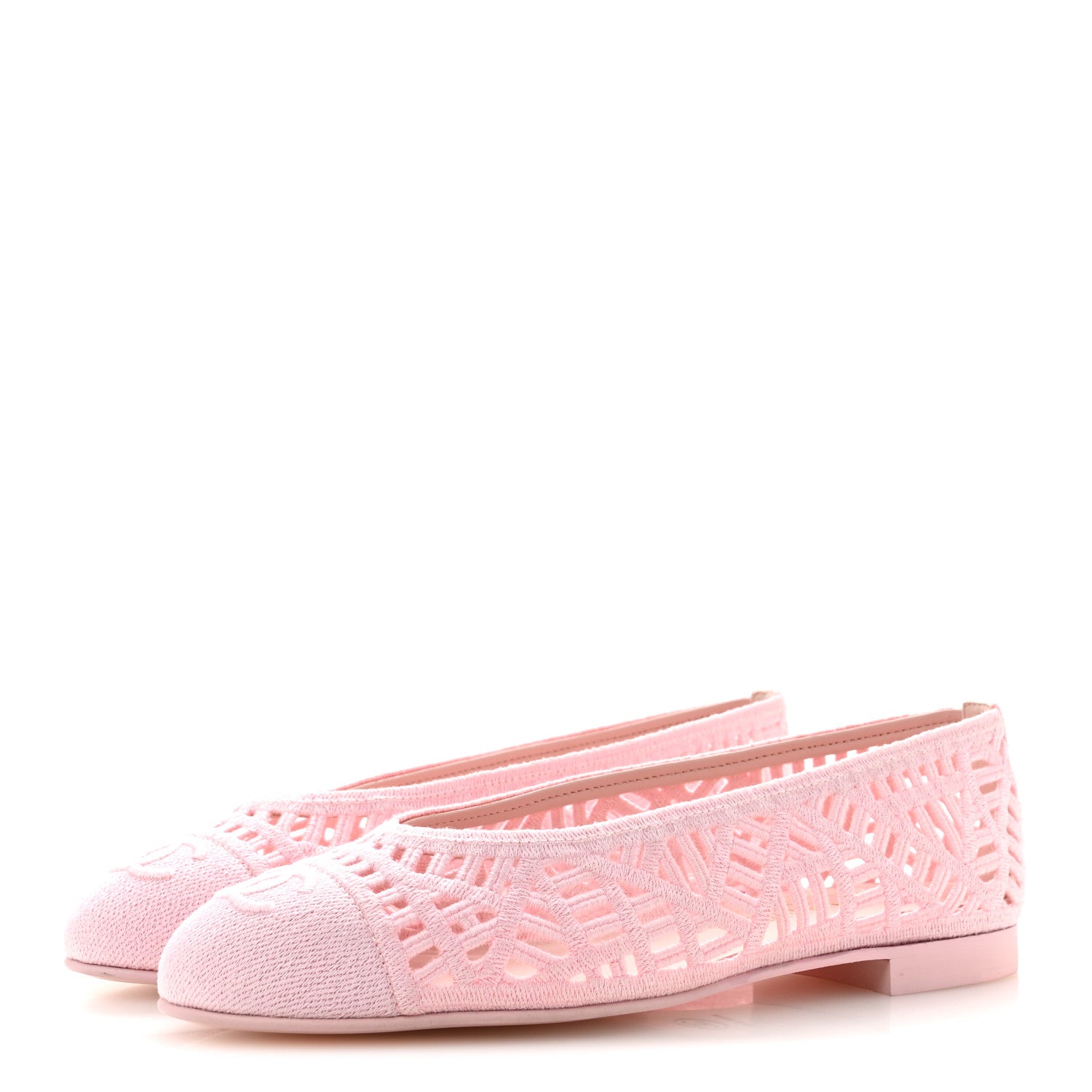Chanel Cotton Embroidered Cap Toe Ballet Flats 38 Light Pink 4 of 10