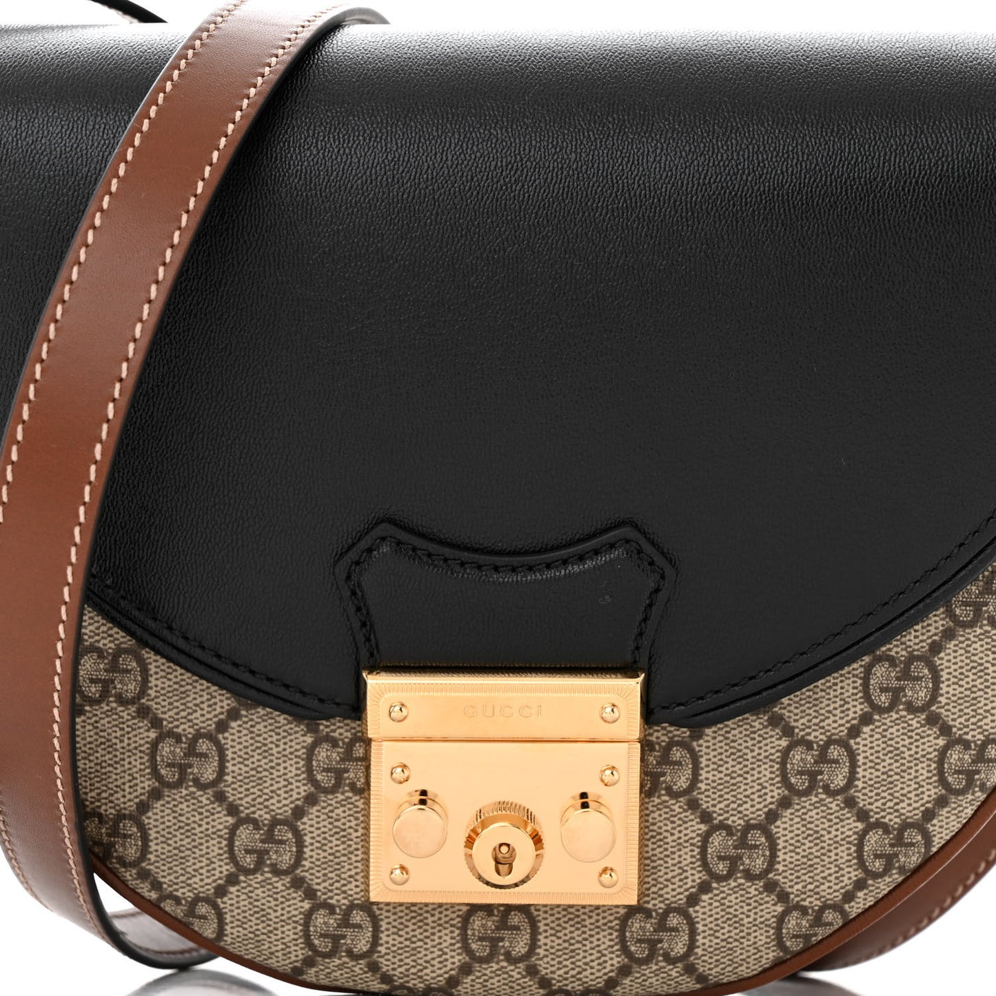 GG Supreme Monogram Calfskin Small Padlock Messenger Shoulder Bag Beige Black Cuir