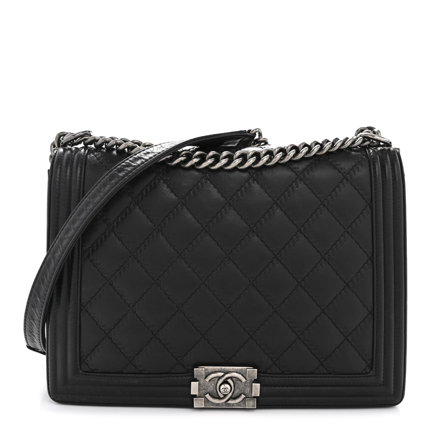 Chanel Calfskin Embossed Stitch Large Boy Flap Black 1 of 14