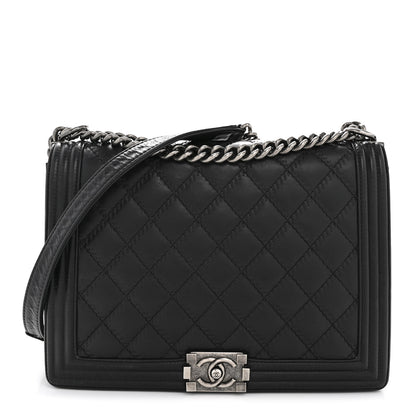 Chanel Calfskin Embossed Stitch Large Boy Flap Black 1 of 14