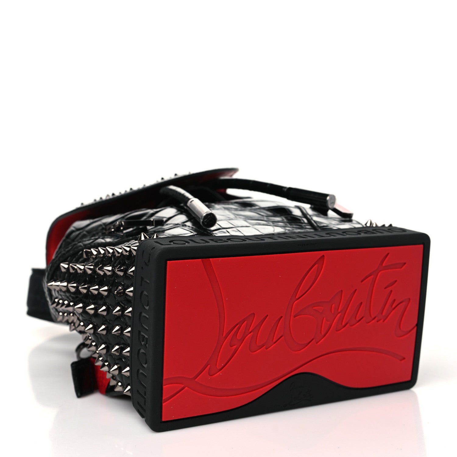 Christian Louboutin Calfskin Alligator Embossed Spiked Small Explorafunk Backpack Black 4 of 10