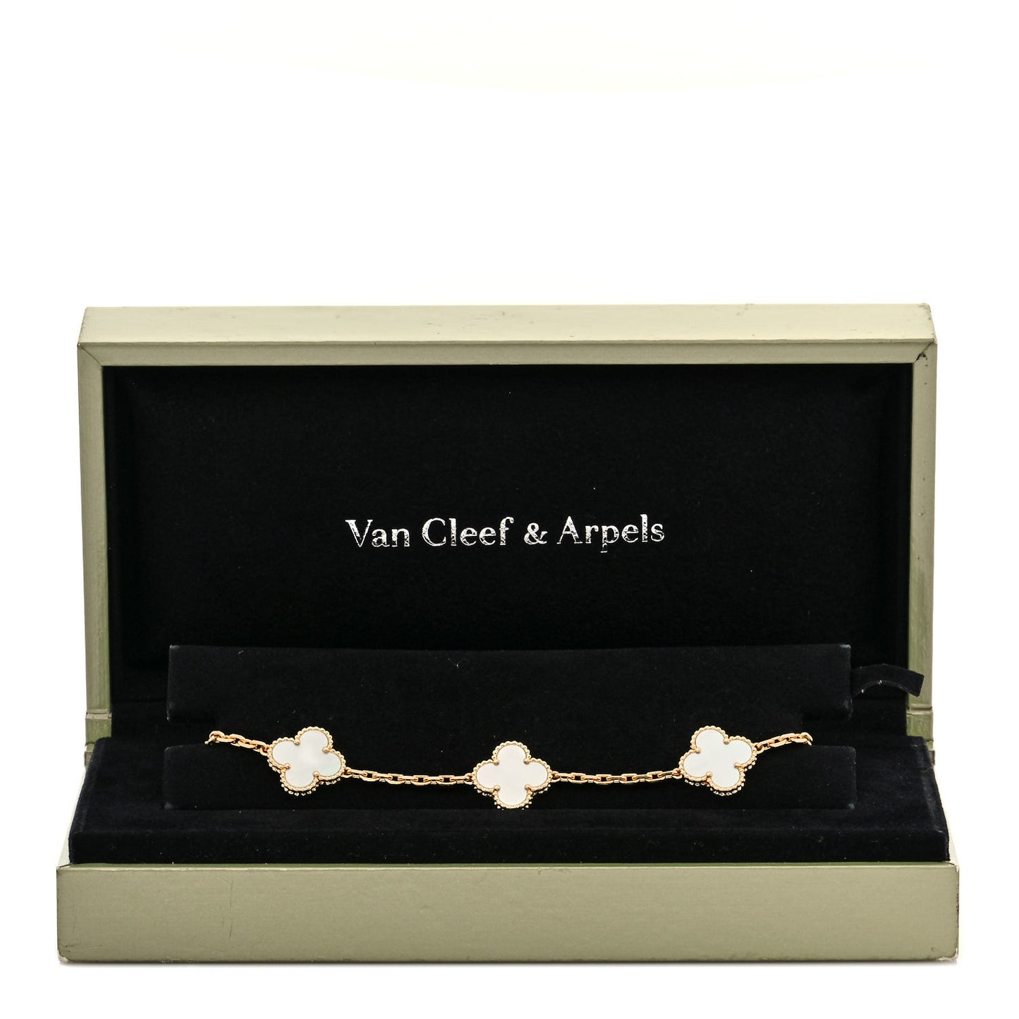 18K Yellow Gold Mother of Pearl 5 Motifs Vintage Alhambra Bracelet