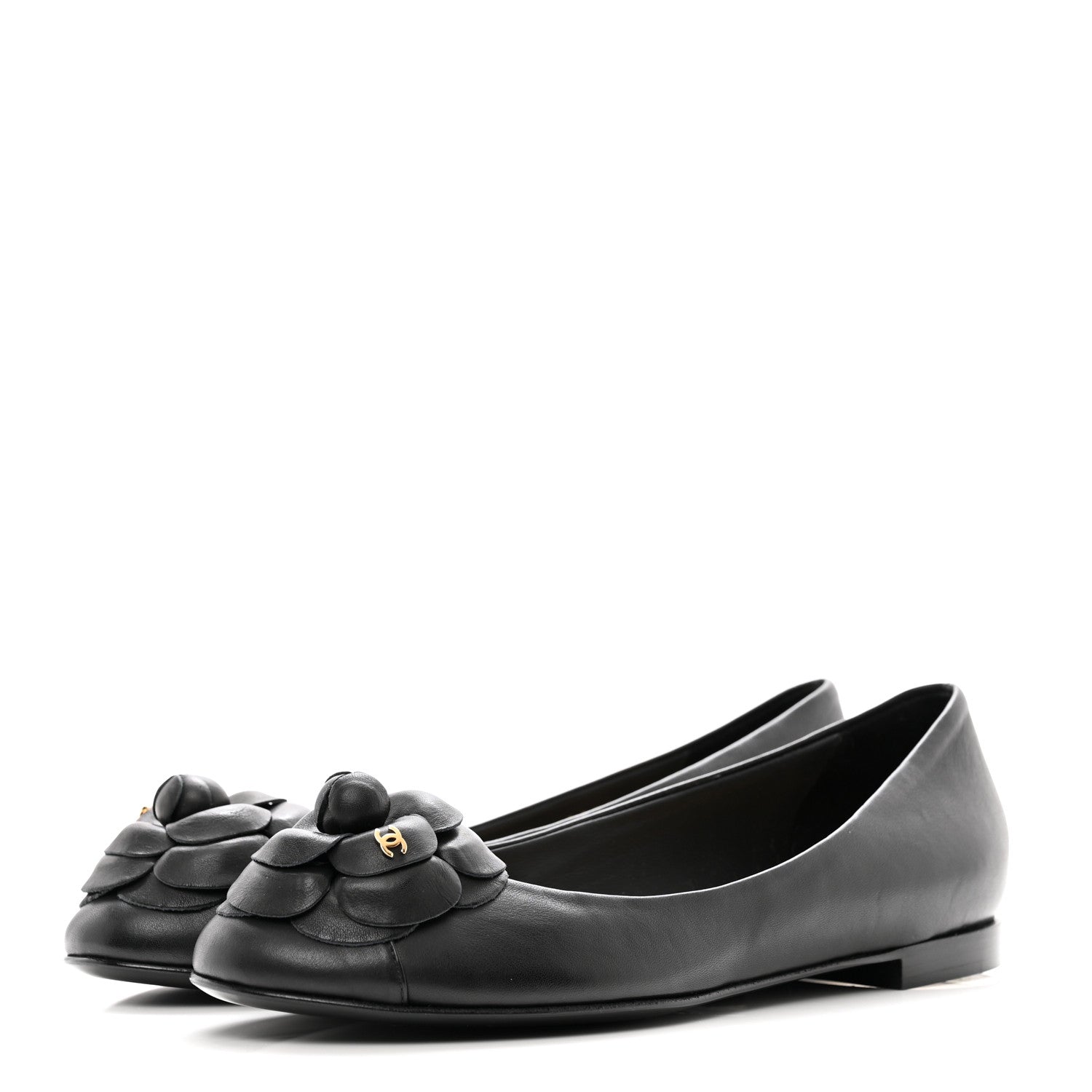 Chanel Lambskin Camellia Ballerina Flats 37 Black 3 of 9