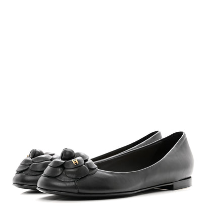 Chanel Lambskin Camellia Ballerina Flats 37 Black 3 of 9