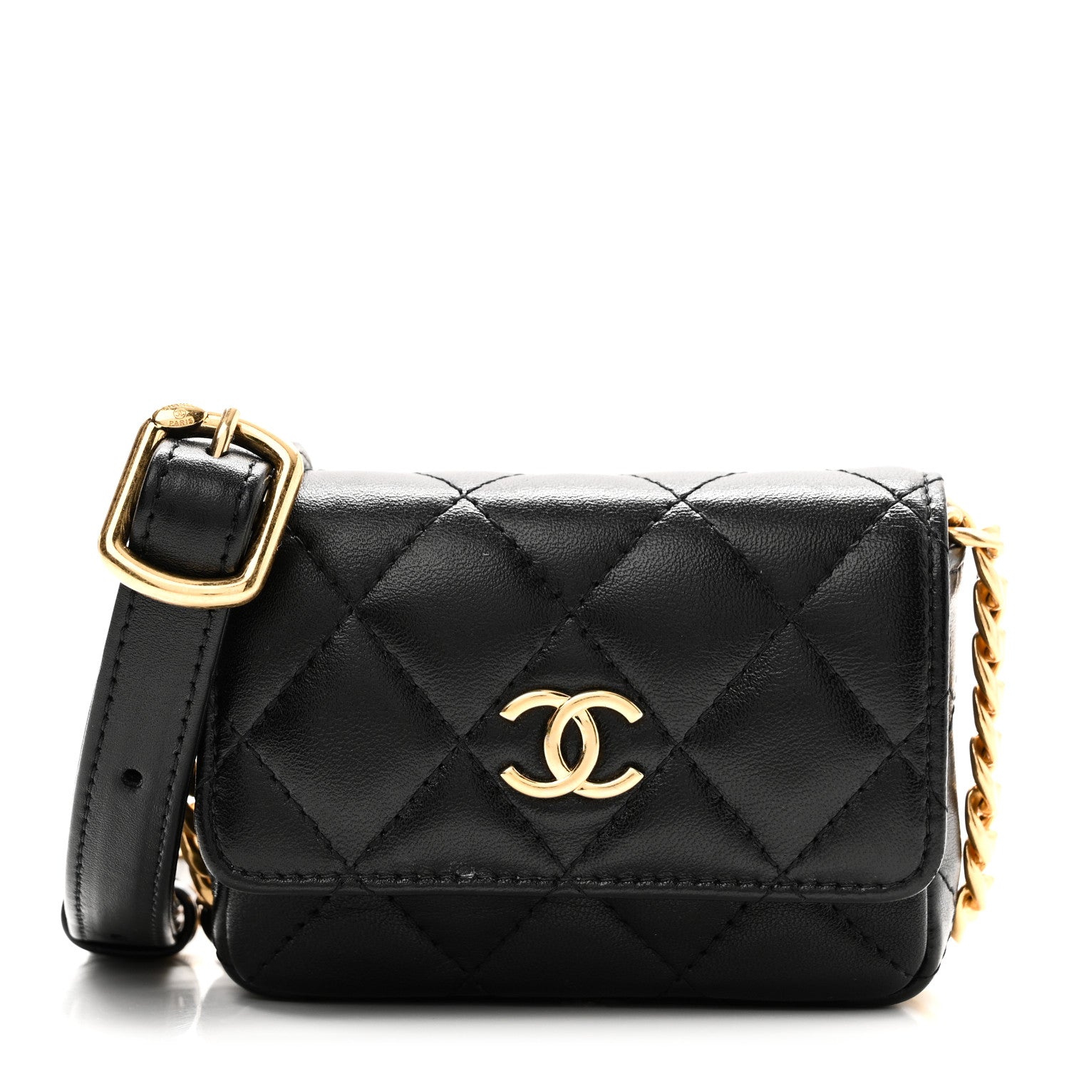 Chanel Lambskin Quilted Enamel Mini Belt Bag Black 1 of 9