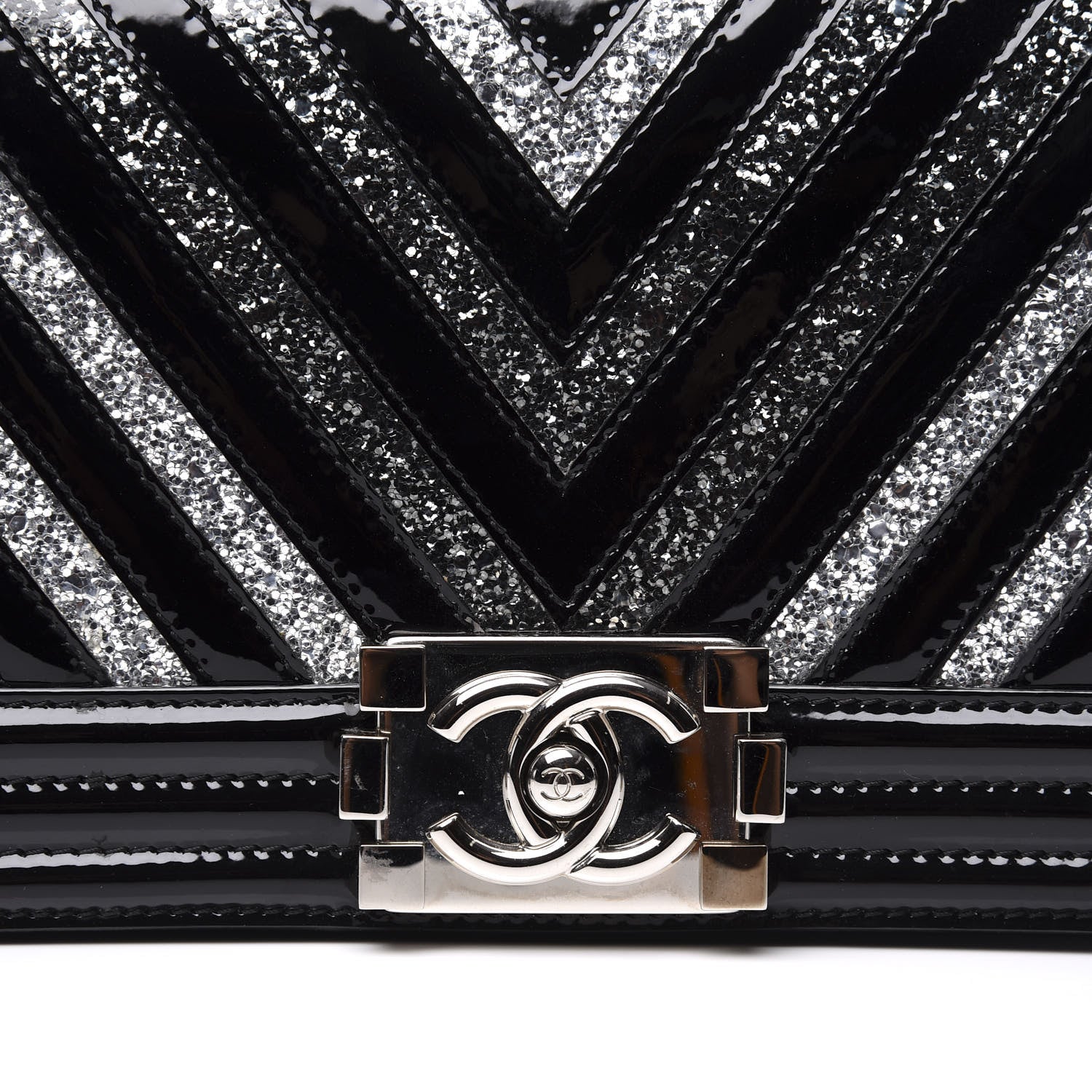 Chanel Patent Glitter PVC Chevron Quilted Medium Boy Flap Black Silver 11 of 11