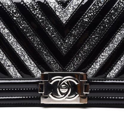 Chanel Patent Glitter PVC Chevron Quilted Medium Boy Flap Black Silver 11 of 11