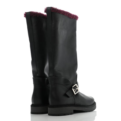 Fendi Calfskin Shearling Moto Boots 36 Black Aubergine 4 of 10