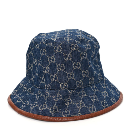 Gucci Washed Jacquard Denim Nappa GG Monogram Oscar Bucket Hat L Denim Cuir 5 of 9
