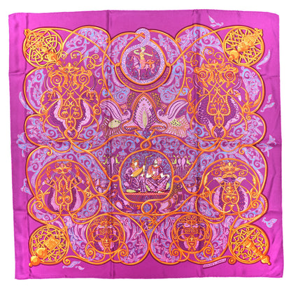 Hermes Silk La Charmante Aux Animux Scarf 90 Violet Orange Bleu 1 of 4