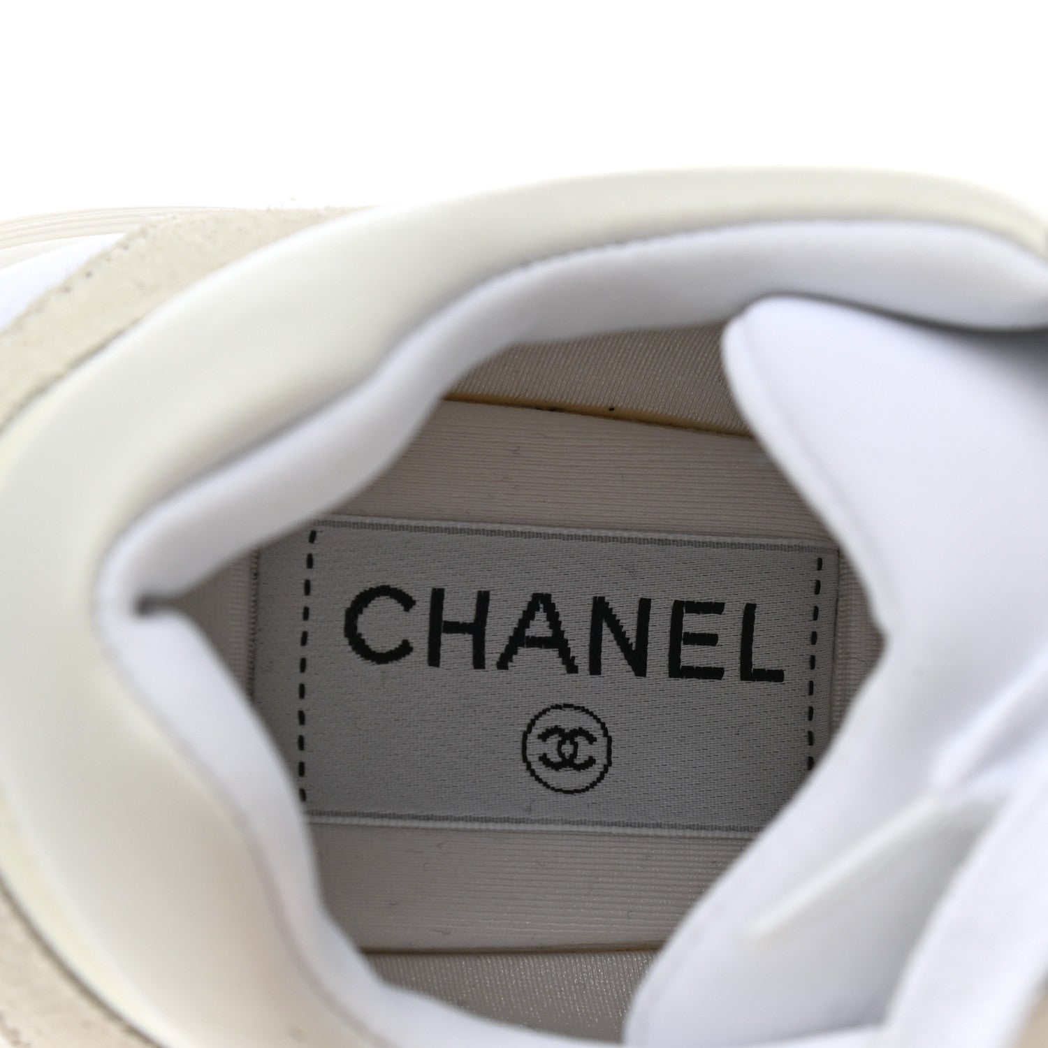 Chanel Mesh Suede Calfskin Grained Calfskin Womens CC Sneakers 37 White 6 of 9