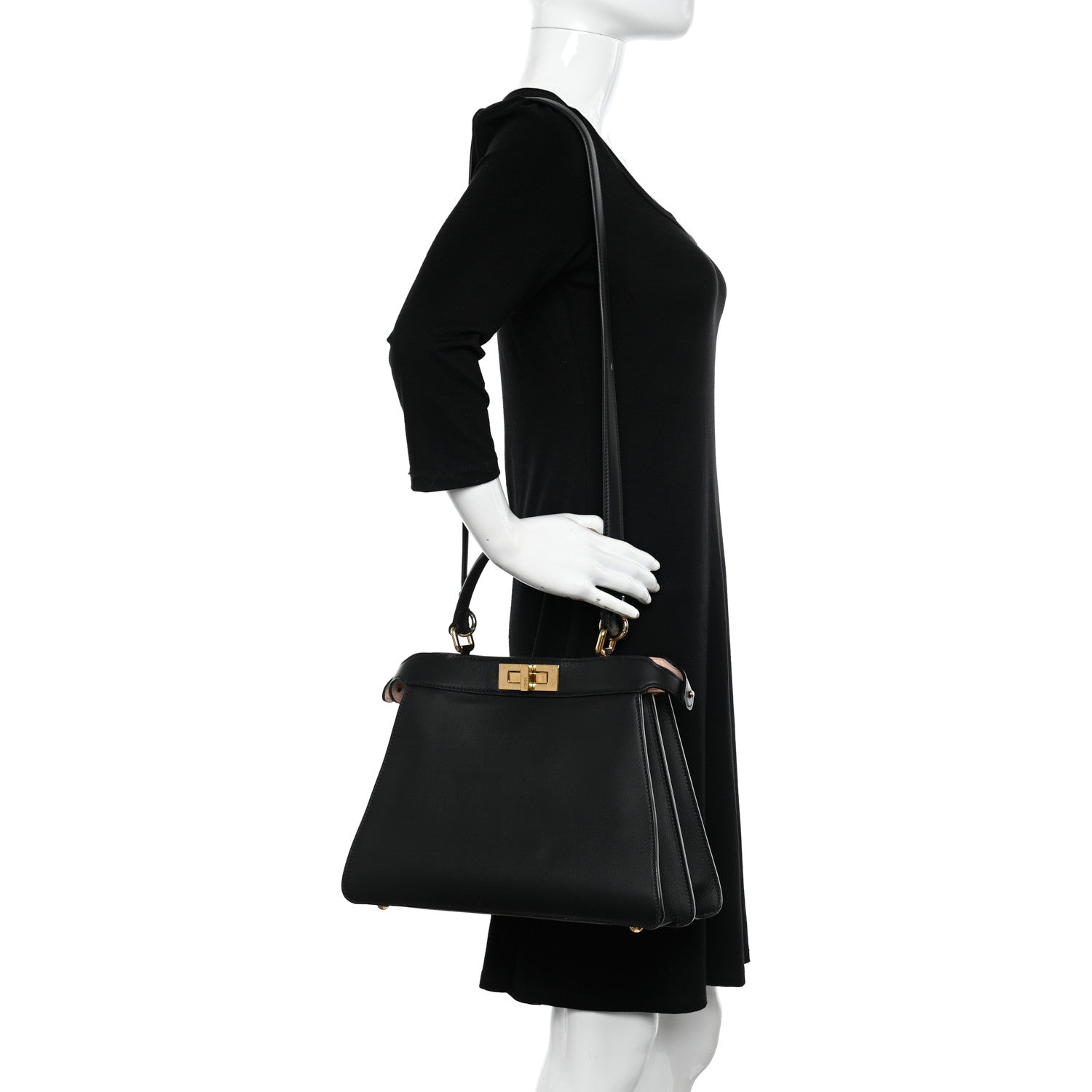 Fendi Vitello Seta Shiny Nappa Medium Peekaboo I SEE U Satchel Black Light Rose 2 of 9