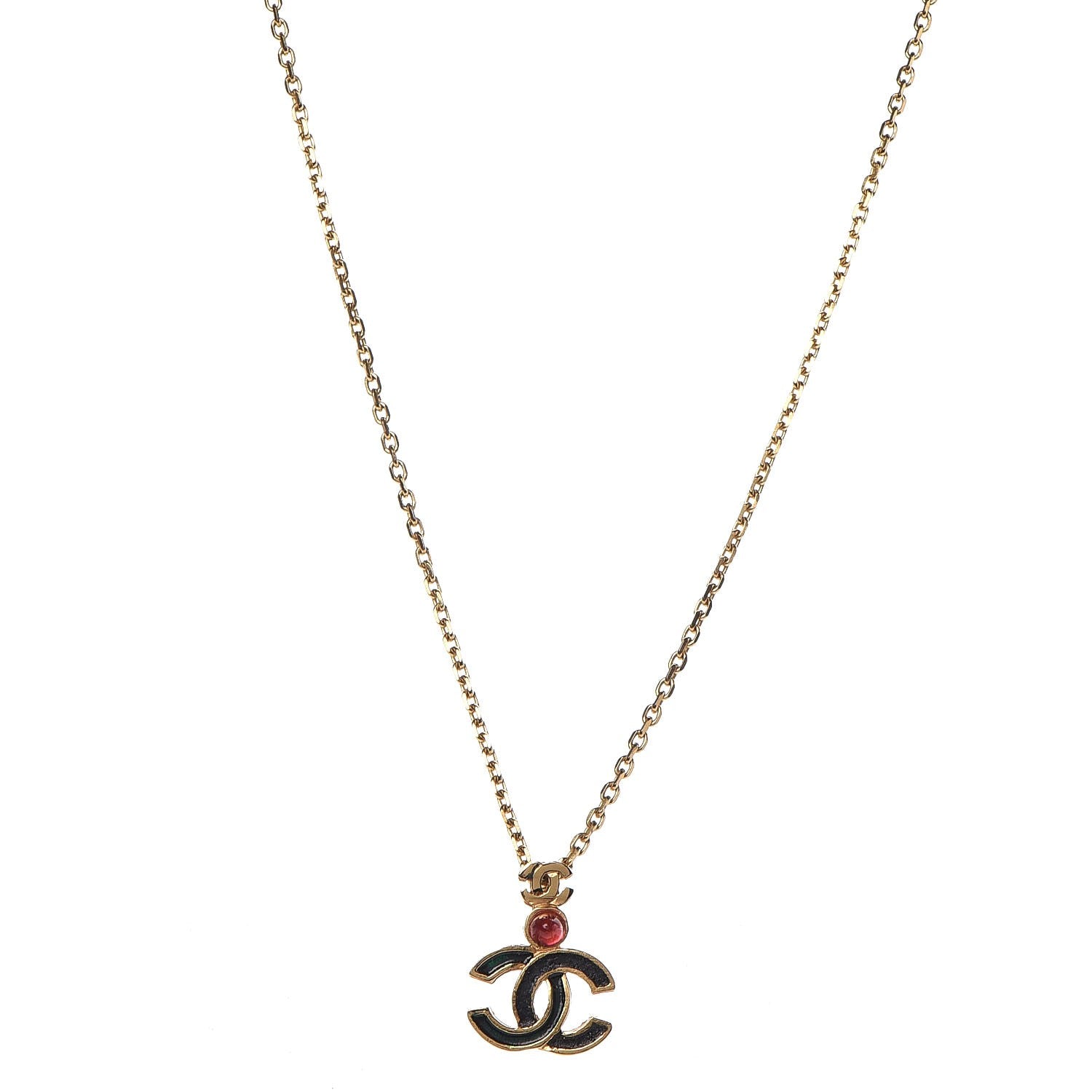 Chanel Enamel CC Pendant Necklace Gold 1 of 6