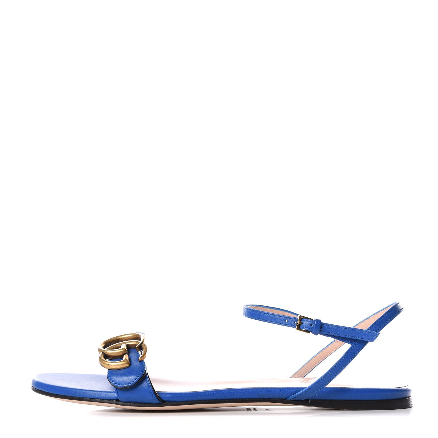Gucci Lifford Calfskin GG Marmont Ankle Wrap Flat Sandals 37 Bright Blue 1 of 7