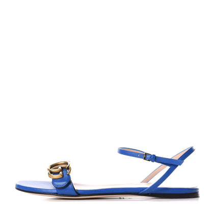 Gucci Lifford Calfskin GG Marmont Ankle Wrap Flat Sandals 37 Bright Blue 1 of 7