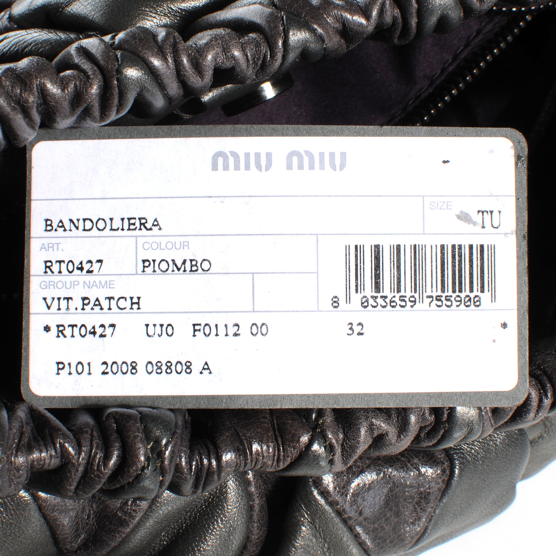 Miu Miu Vitello Patch Harlequin Shoulder Bag Piombo 6 of 9