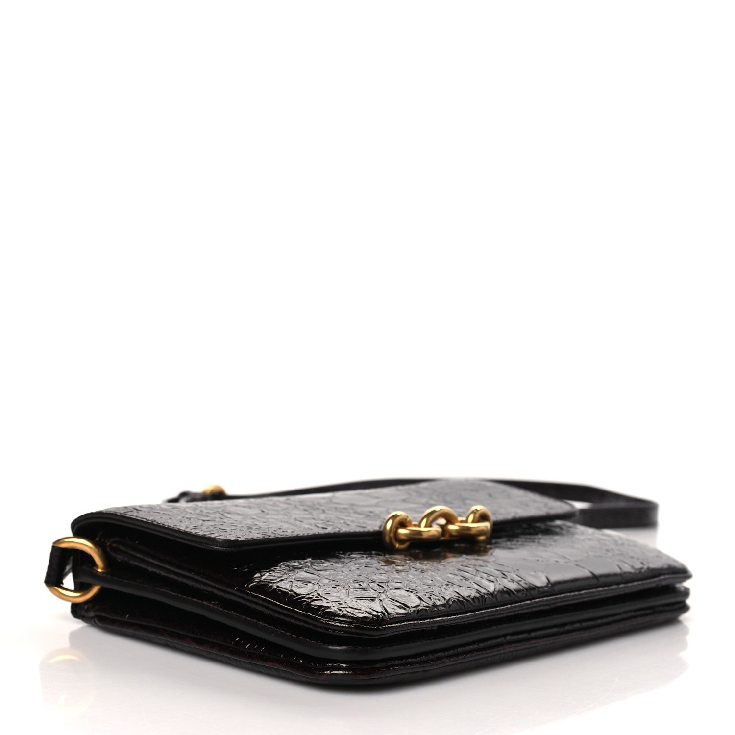 Saint Laurent Shiny Crocodile Embossed Calfskin Le Maillon Satchel Coffee 4 of 9