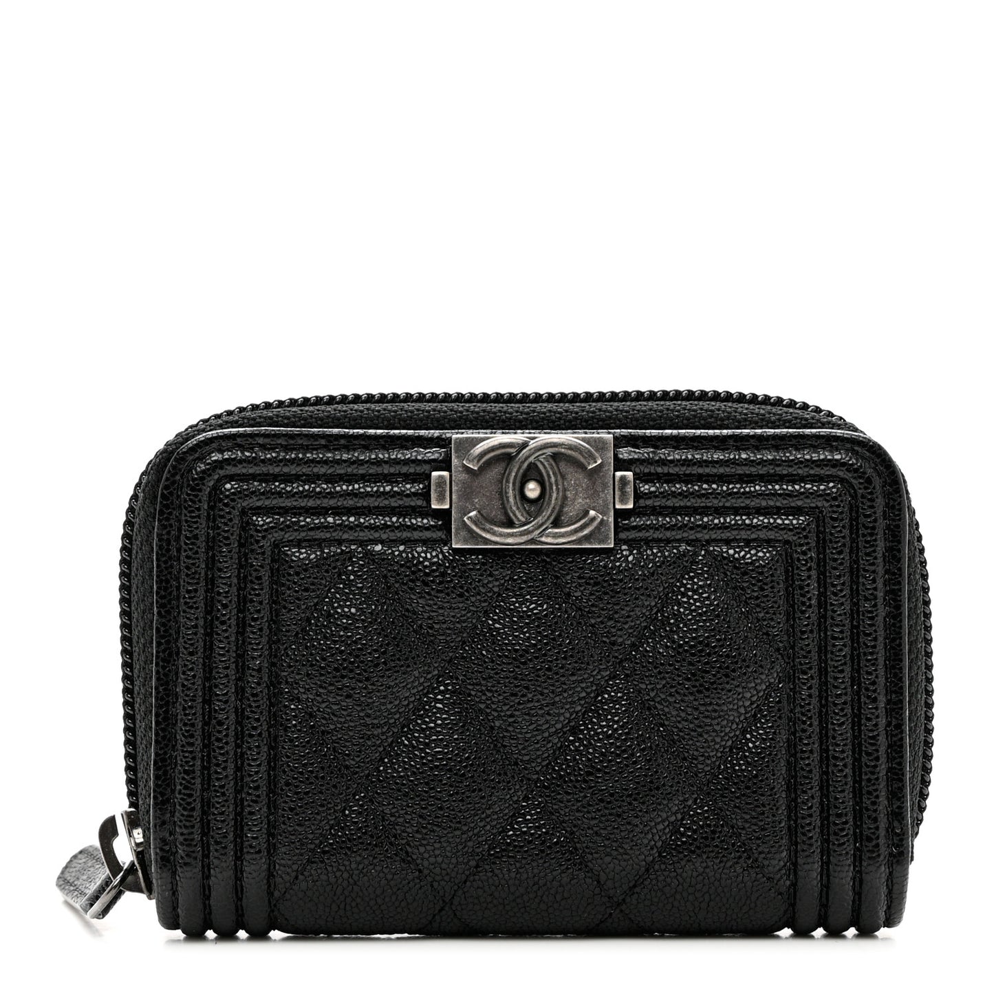 Caviar Quilted Boy Zip Around Coin Purse Wallet Black