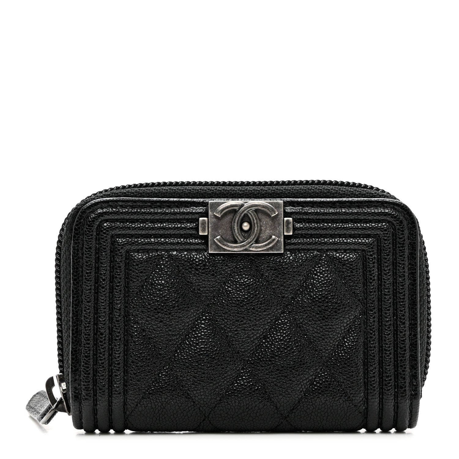 Chanel Caviar Quilted Boy Zip Around Coin Purse Wallet Black 1 of 6