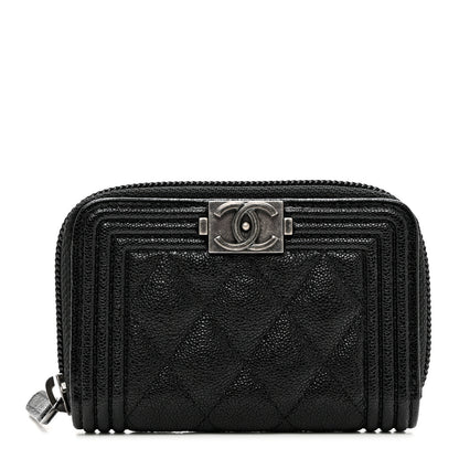 Chanel Caviar Quilted Boy Zip Around Coin Purse Wallet Black 1 of 6
