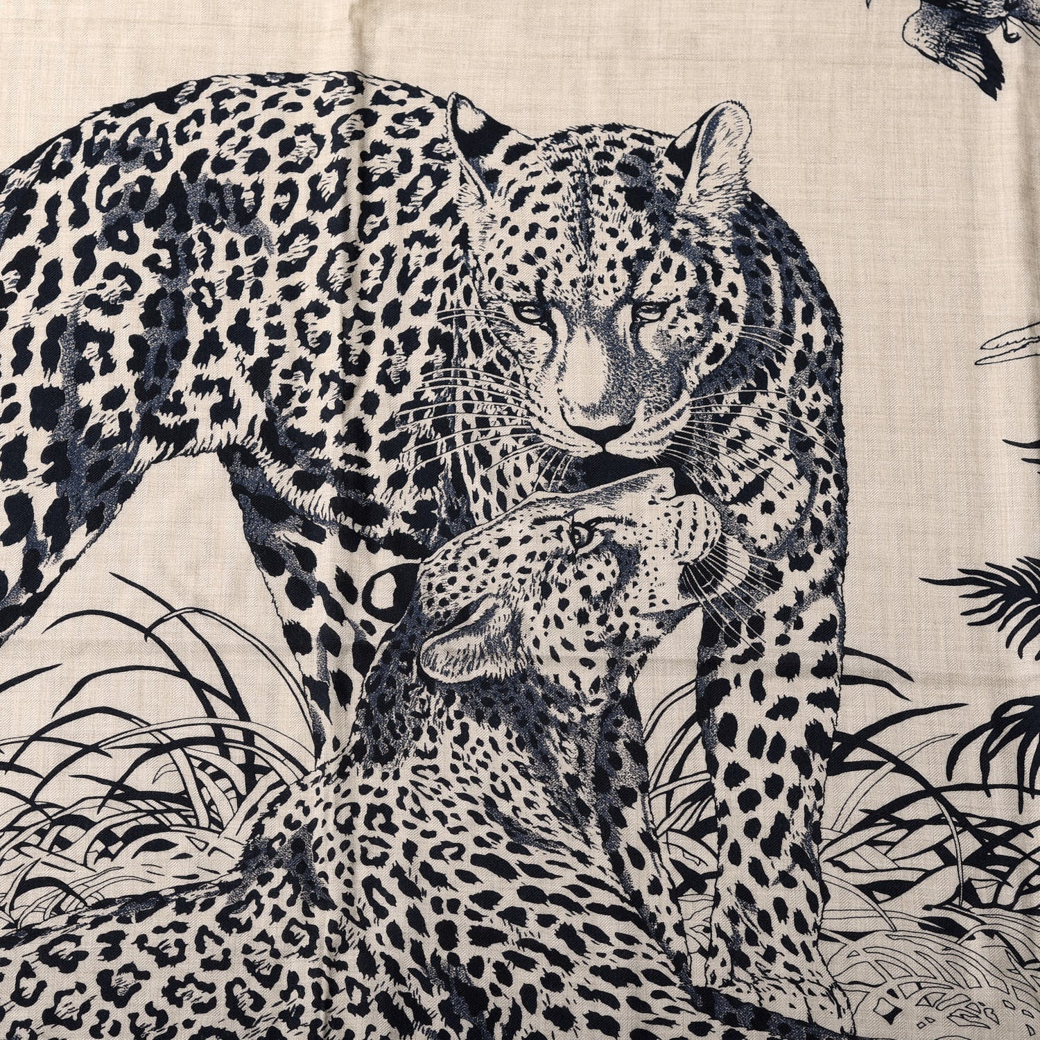 Hermes Cashmere Silk Jungle Love Tattoo Shawl 140 Natural Bleu Black 4 of 7