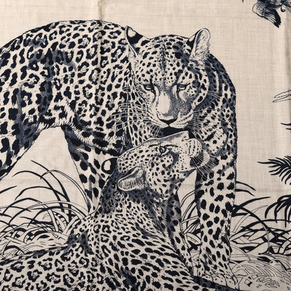 Hermes Cashmere Silk Jungle Love Tattoo Shawl 140 Natural Bleu Black 4 of 7