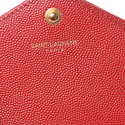 Saint Laurent Grain De Poudre Matelasse Chevron Monogram Envelope Chain Wallet New Red 6 of 12