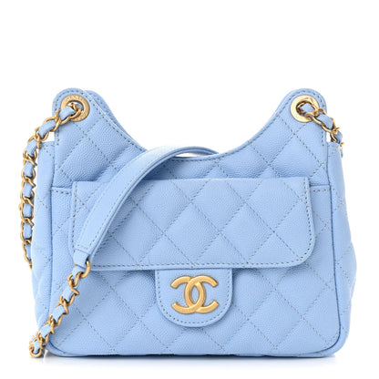 Chanel Caviar Quilted Small Wavy CC Hobo Light Blue 1 of 7