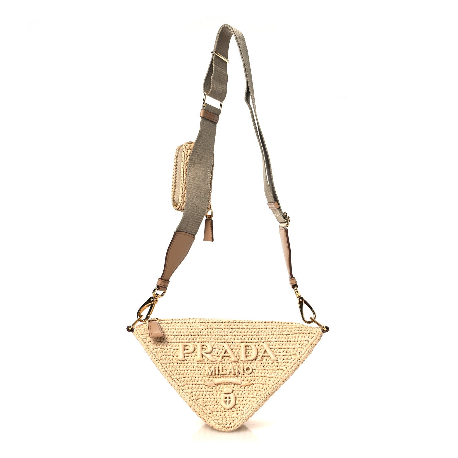 Prada Yarn Raffia Effect Crochet Triangle Shoulder Bag Naturale