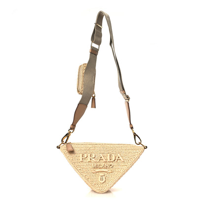 Prada Yarn Raffia Effect Crochet Triangle Shoulder Bag Naturale 1 of 10
