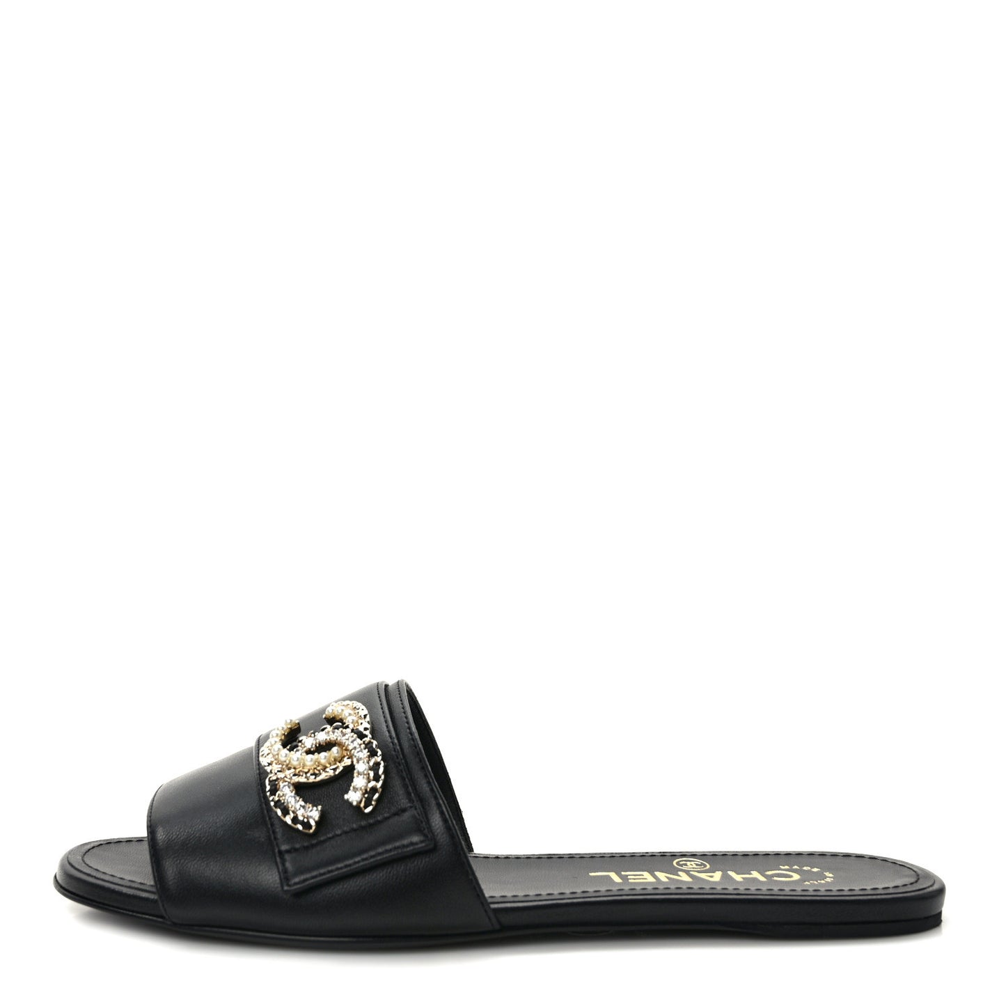 Lambskin Pearl Crystal CC Sandals 36 Black