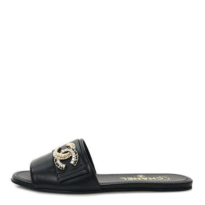 Chanel Lambskin Pearl Crystal CC Sandals 36 Black 1 of 9